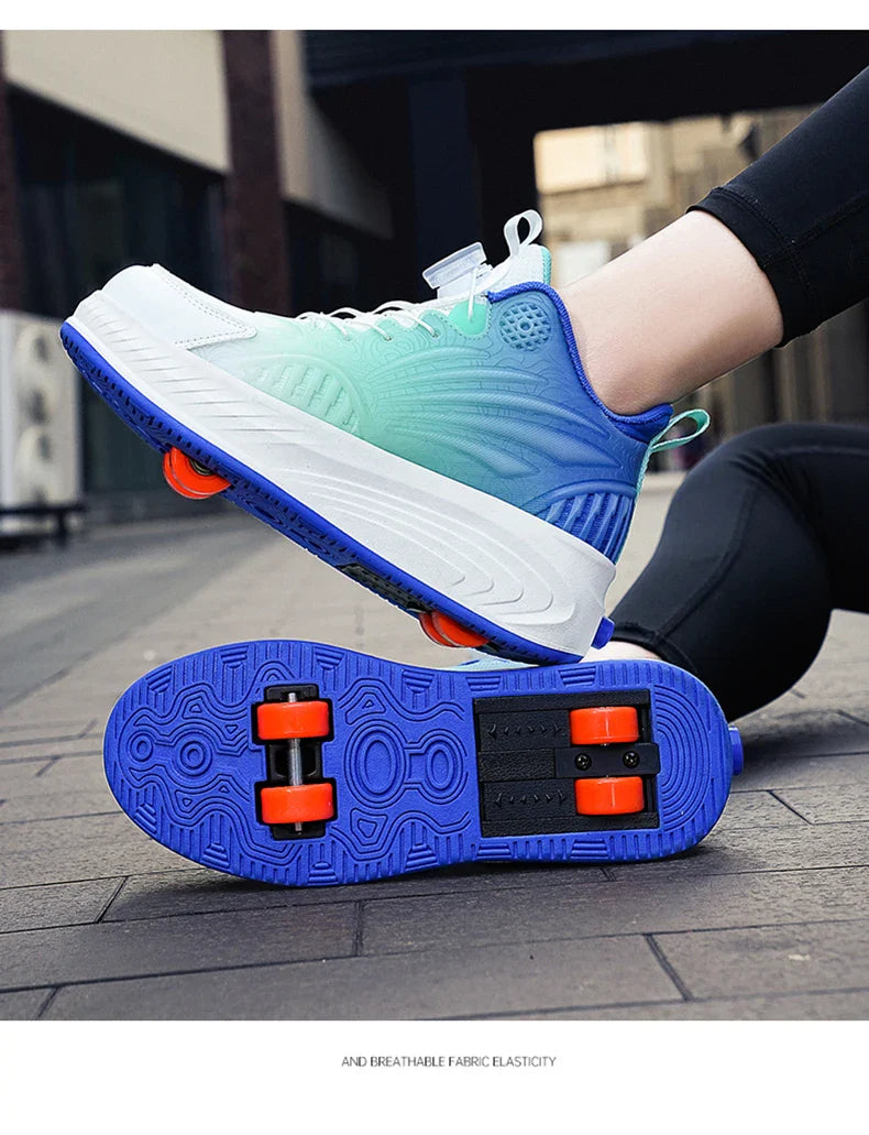 New Glow-in-the-dark Rotary Roller Skates Girls Invisible Four-wheel Retractable Walk-on Shoes Boy for Students Sizes 29-41