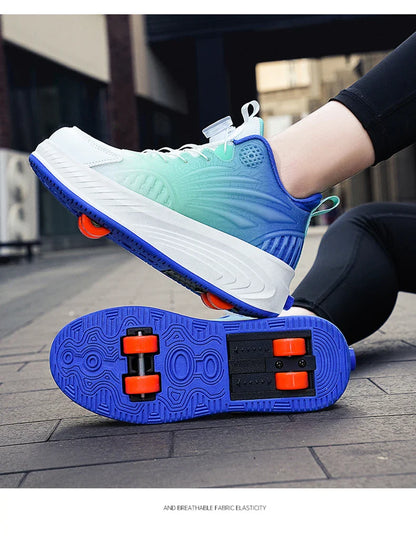 New Glow-in-the-dark Rotary Roller Skates Girls Invisible Four-wheel Retractable Walk-on Shoes Boy for Students Sizes 29-41