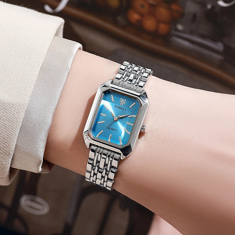 Stainless Steel Strap Watch Women Luxury Gift Quartz Wristwatch Student Fashion Simple Square Quartz Watches