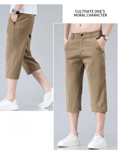 Men's Summer Lyocell Shorts Thin Breathable Comfortable Slim Korean Fashion Short Pants Elastic Waist Casual Vacation Pants