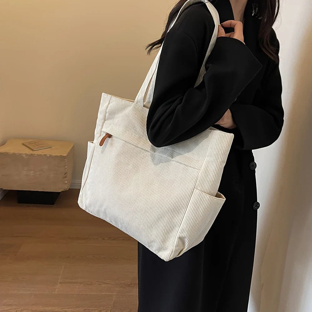 Fleece Canvas Bag Autumn and Winter New Versatile Large Capacity Tote Bag Student Single Shoulder Commuting Tote Bag