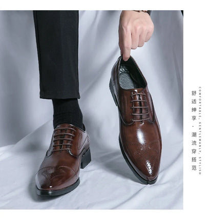 Trend Brogues Casual Business Shoes Men Wedding Pointed Toe Office Formal Social Leather Shoes For Men Trend Men's Dress Shoes