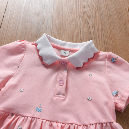 Baby Girls' Dress Summer Short Sleeved Cotton Clothes for Children Aged 2-6 Years Cute Casual Outfit