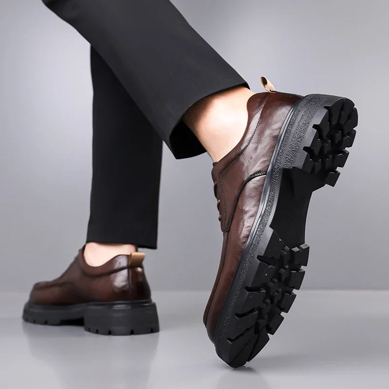 Men's Comfortable Genuine Leather British Thick-soled Business Leather Shoes for Spring 2025, New Lace-up Oxford Shoes