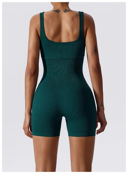 Women's Yoga Rompers One Piece Tummy Control Seamless Ribbed Jumpsuit Padded Sports Bra Workout Romper Fashion Fitness Sportwear