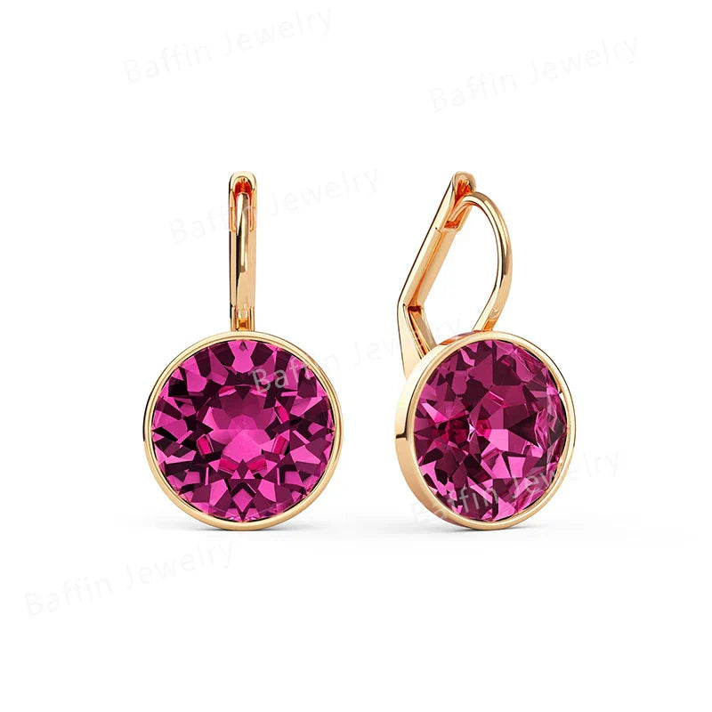 Earring for Women Christmas Birthday Premium Austrian Crystals Round Cut Dangle Silver Gold Color Pierced Jewelry
