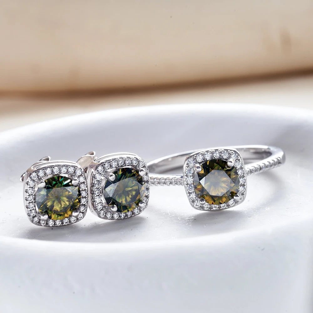 S925 Sterling Silver jewelry for women 1 carat moissanite diamond 3 pieces set necklace ring earrings wedding party