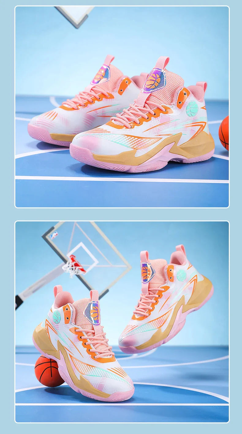 Children‘s Basketball Shoes Non-slip Breathable Basketball Training Sneakers Lace-up Boys Girls Basketball Boots Athletic Shoes