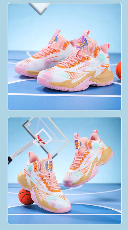 Children‘s Basketball Shoes Non-slip Breathable Basketball Training Sneakers Lace-up Boys Girls Basketball Boots Athletic Shoes