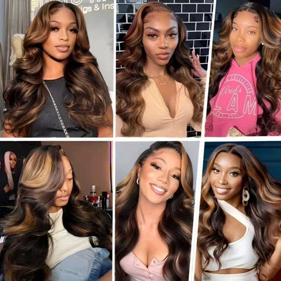 Highlight Ombre Body Wave Human Hair Wigs 13X6 Hd Lace Frontal Wig 250 Density Brazilian 13X4 Lace Front Wigs Pre Plucked