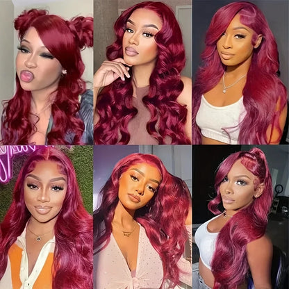250 Density 99J Burgundy 13x6 Lace Frontal Human Hair Wigs Brazilian Colored 30 42 Inch Body Wave Lace Front Wigs Human Hair
