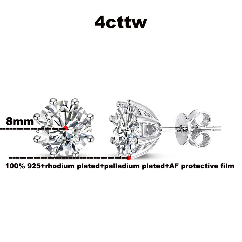 2ct Round Cut D Color Moissanite Earring Studs for Women 100% 925 Sterling Silver Lab Diamond Ear Stud White Gold Plated
