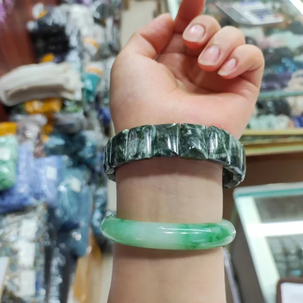 Russian Seraphinite (Clinochlore) Beads Elastic Bracelet Natural Gemstone Jewelry Bangle for Women for Men for Gift Wholesale !
