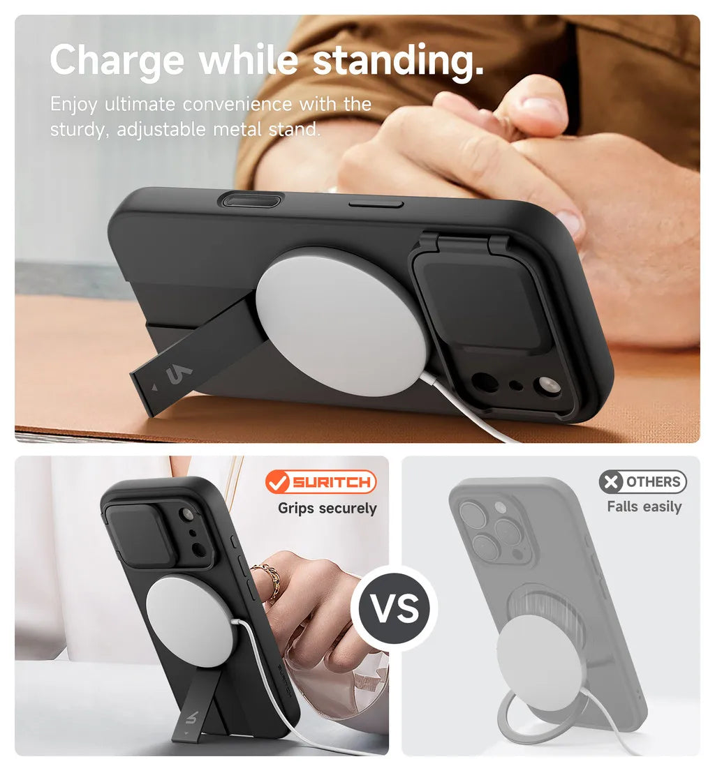 iPhone 17 Pro Max Case Magnetic Protective Cover with Camera Cover Adjustable Metal Kickstand