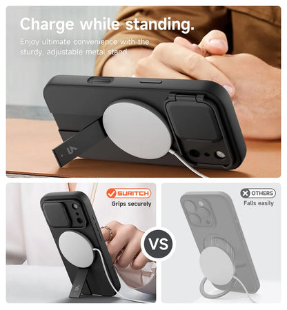 iPhone 17 Pro Max Case Magnetic Protective Cover with Camera Cover Adjustable Metal Kickstand