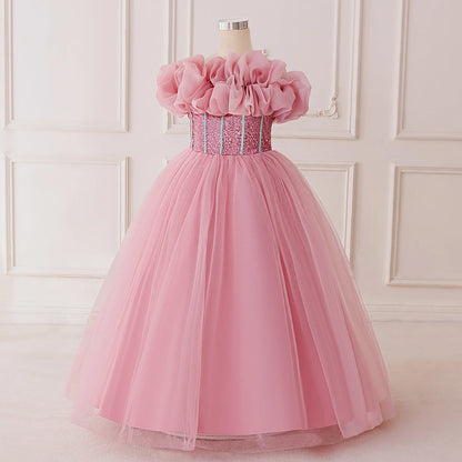 Vestido de Festa de Lantejoulas de Verão para Meninas Madrinhas Elegante Vestido de Baile Princesa para Casamento Vestido de Aniversário de Menina Roupa Infantil para Cerimônia de Formatura