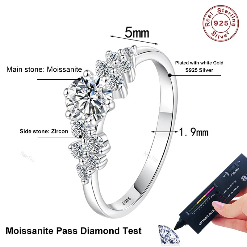 0.5ct 5mm Moissanite Ring for Women 925 Sterling Silver with White Gold Plated Lab Diamond Wedding Gemstone Bride Rings