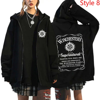 New Supernatural Printed Zipper Hooded Fashion Women Men Sweatshirt Casual Sport Hoodie Personality Zipper Long Sleeve Coat