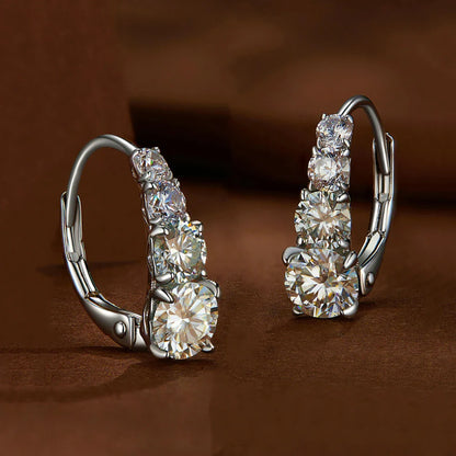 1.92ct 8 Stones D Color Moissanite Hoop Earrings For Women Anniversary Gift S925 Sterling Silver Stud Ear Fine Jewelry