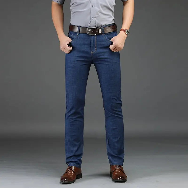 Men's Classic Straight Men's Jeans Fitted Comfortable Elastic Business Casual Denim Pants Korean Fashion  Autumn Casual Trousers