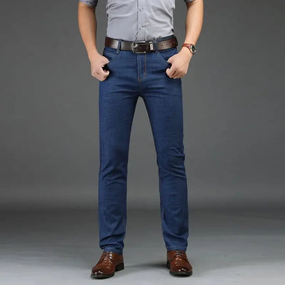 Men's Classic Straight Men's Jeans Fitted Comfortable Elastic Business Casual Denim Pants Korean Fashion  Autumn Casual Trousers