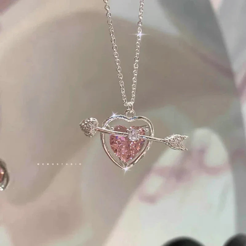Fairy Elegant Pink Round Crystal Pendant Necklace Simple Design Korean Fashion Girls Women Star Clavicle Chain Jewelry Gifts