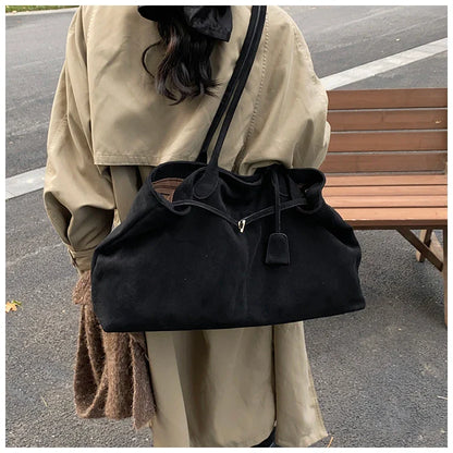 Velvet Zipper 2024 New Product Large Tote Bag Solid Large Capacity Popular Fashion Shoulder Bag Soft Simple Commuter Handbag