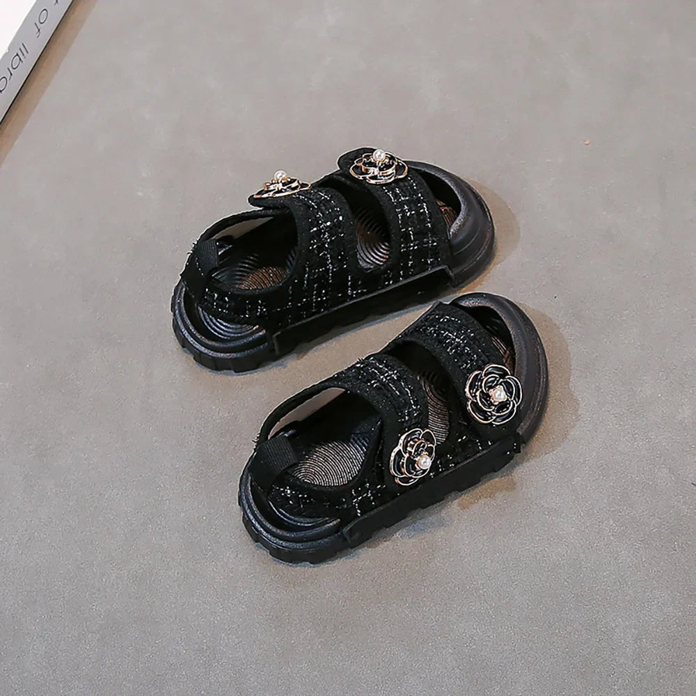 Korean Style Summer Sandals For Girls Luxury Pearl Flower Children's Beach Shoes Ergonomics Soft-soled Kid's Girl's Sandals