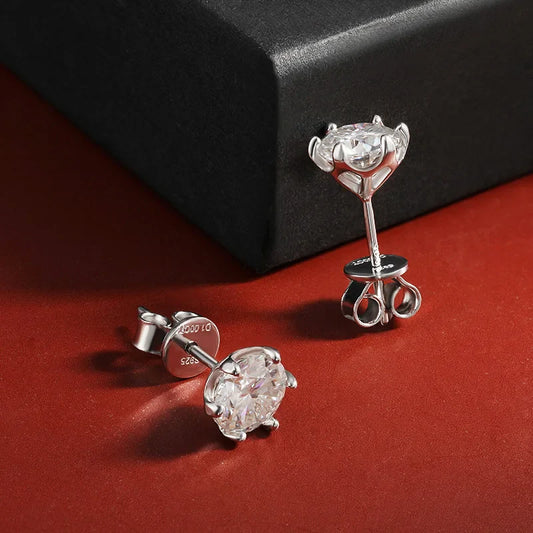 100% 925 Sterling Silver 0.2-2 Carat D Color Moissanite Diamond Stud Earrings For Women Sparkling Wedding Fine Jewelry