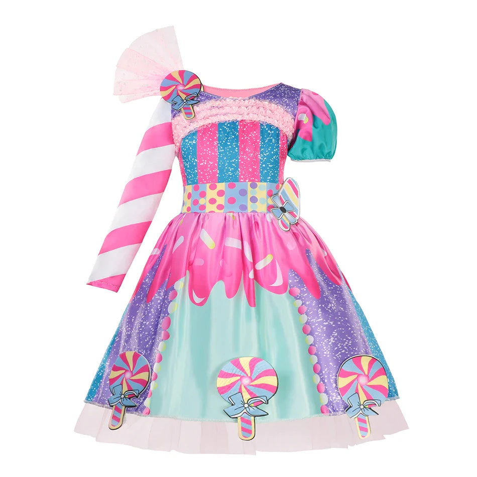 Purim 2026 Girls Disguise Candy Dress Children Colorful Dress Carnival Birthday Party Gift for Girls Lollipop Cosplay Costume