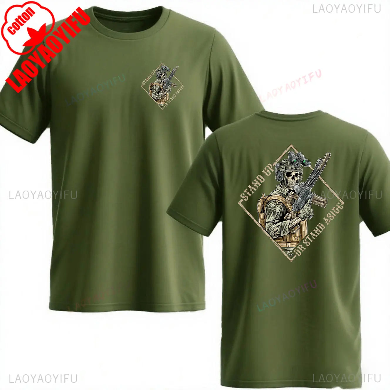 Stand Up or Stand Aside Military Tactical Warrior Skeleton Shirt T-Shirt Gym Military Shirt Graphic T Shirts Cotton Men Clothing