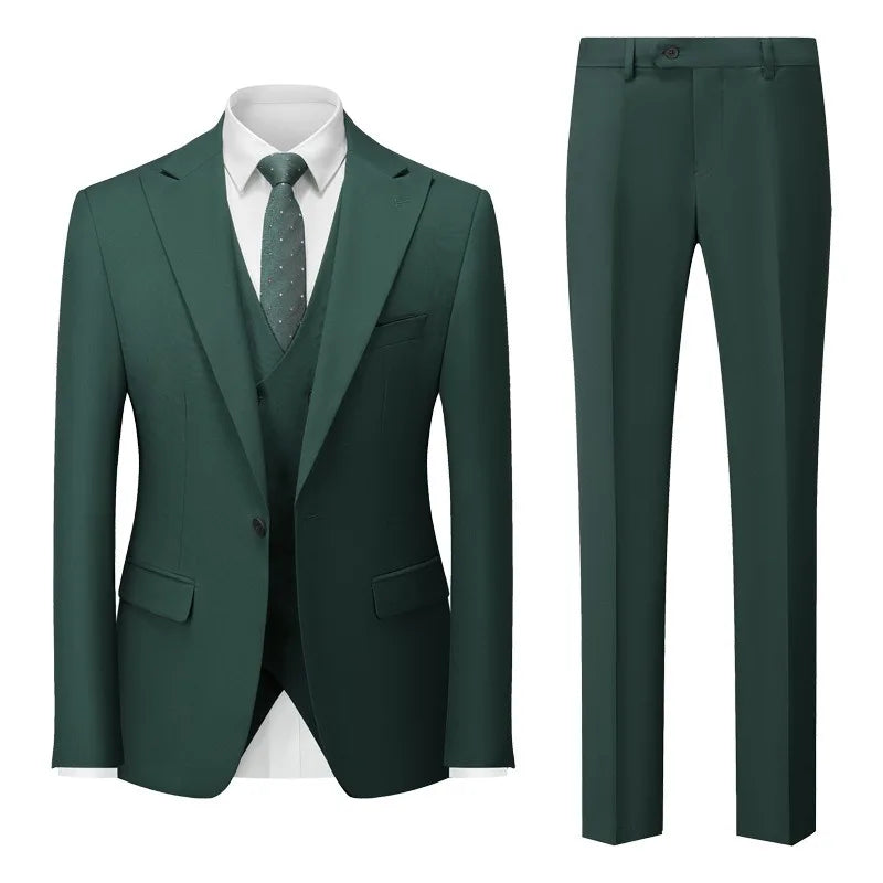 Men Suits Turn Down Collar Blazer Male Double-breasted Vest Straight-leg Pant Man Solid Business Wedding 3-piece Set
