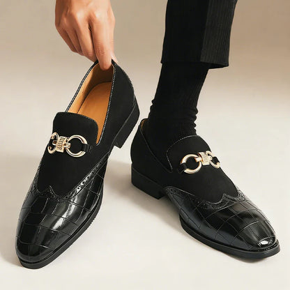Men's Formal Leather Shoes British Style Slip On Loafers Pointed Toe Breathable Non-Slip Business Elegant Dress Wedding Office
