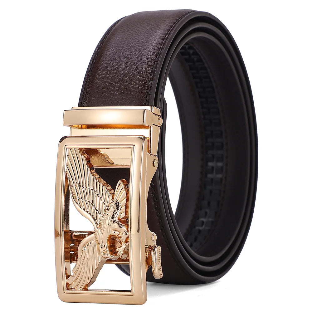 Automatic Buckle Men's Leather Belts Formal Eagle Horse Belt for Men Luxury Designer Brands Male Waist Strap Fashion Accessories