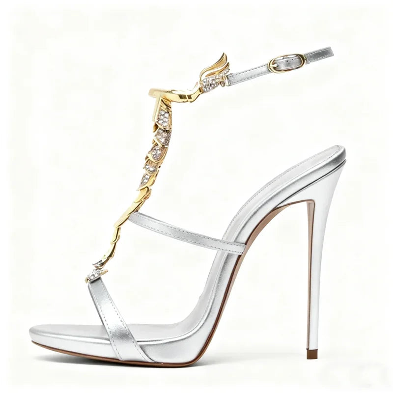 Shiny Crystal Rhinestone Gold Metal Decoration Pumps Sexy Pointed Toe Thin Heel New Arrvials Fashion Women Modern Shoes