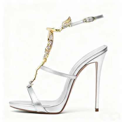 Shiny Crystal Rhinestone Gold Metal Decoration Pumps Sexy Pointed Toe Thin Heel New Arrvials Fashion Women Modern Shoes