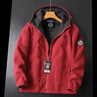 Thickened Double Layer Fleece Winter Jacket for Men with Hood Warm And Anti-Hail Norwegian Style Casual Loose Fit Jacket