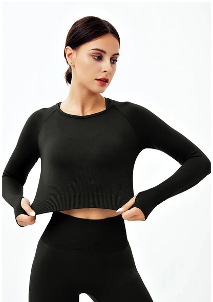 2/3Pcs Women Seamless Fitness Yoga Suit Workout Long Sleeve Crop Top Shirt Sports Bra High Waist Running Leggings Gym Clothing