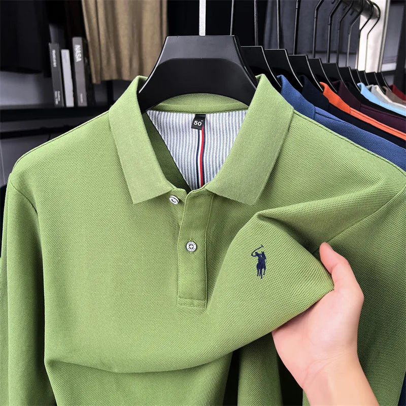 High end brand 100% cotton long sleeve polo shirt fashion luxury pony embroidery business casual comfort new Paul men's T-shirt