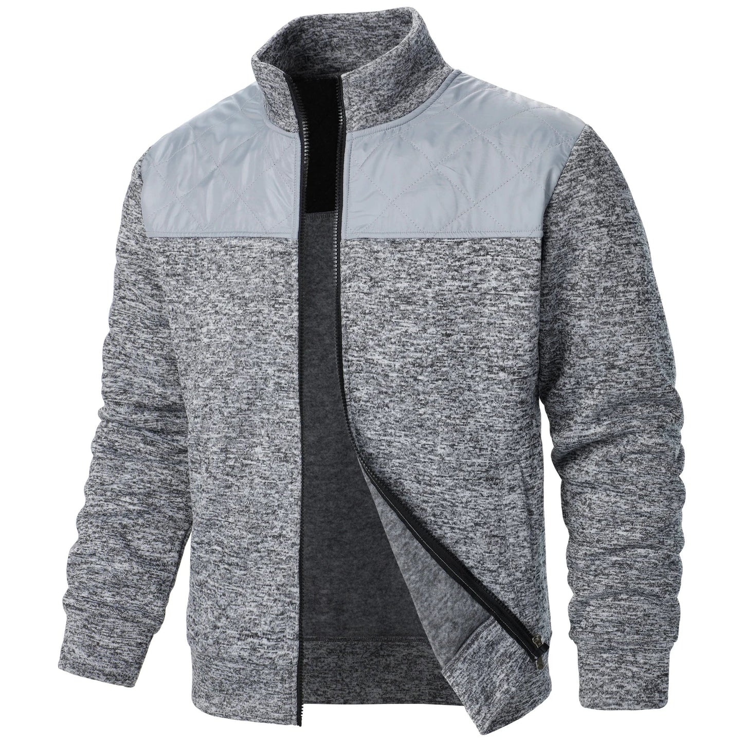 Autumn/winter men's stand-up collar striped check zipper sweater coat with color