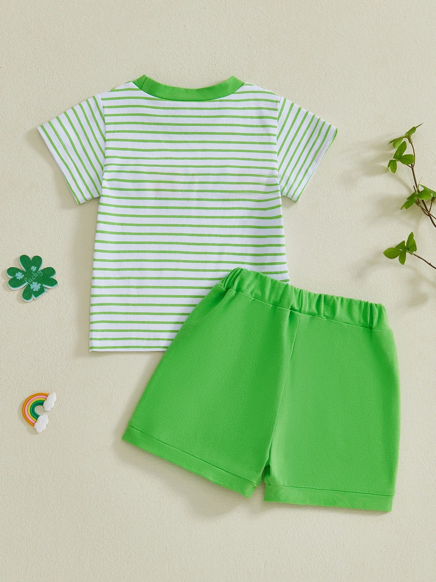 Summer St. Patrick's Day Kids Baby Boys Clothes Set Short Sleeve Letter Embroidery T-Shirt Shorts Outfits Clothes