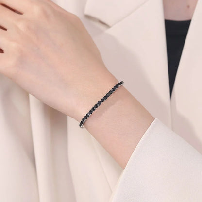 Solid 925 Silver Tennis Bracelet 3mm Black Cubic Zircon Chain Jewelry for Women Men Gift