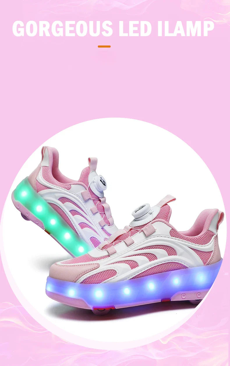 New Kids Wheels Roller Skate Shoes Boys Girls Swivel Buckle LED Light Luminous rechargeable Outdoor Children's Casual Sneakers