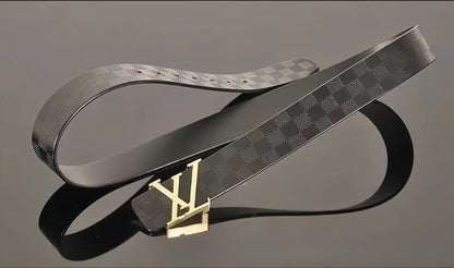 Light Luxury Mens Leather Belt Smooth Buckle Genuine Cowhide Perforated Pattern Fashion Trendy High End Versatile