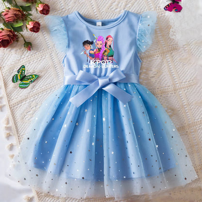 Rumi Girls Sequin Tutu Dress with Bow Flutter Sleeves Summer Princess Party Outfit for Toddler Kids 2-6 Years