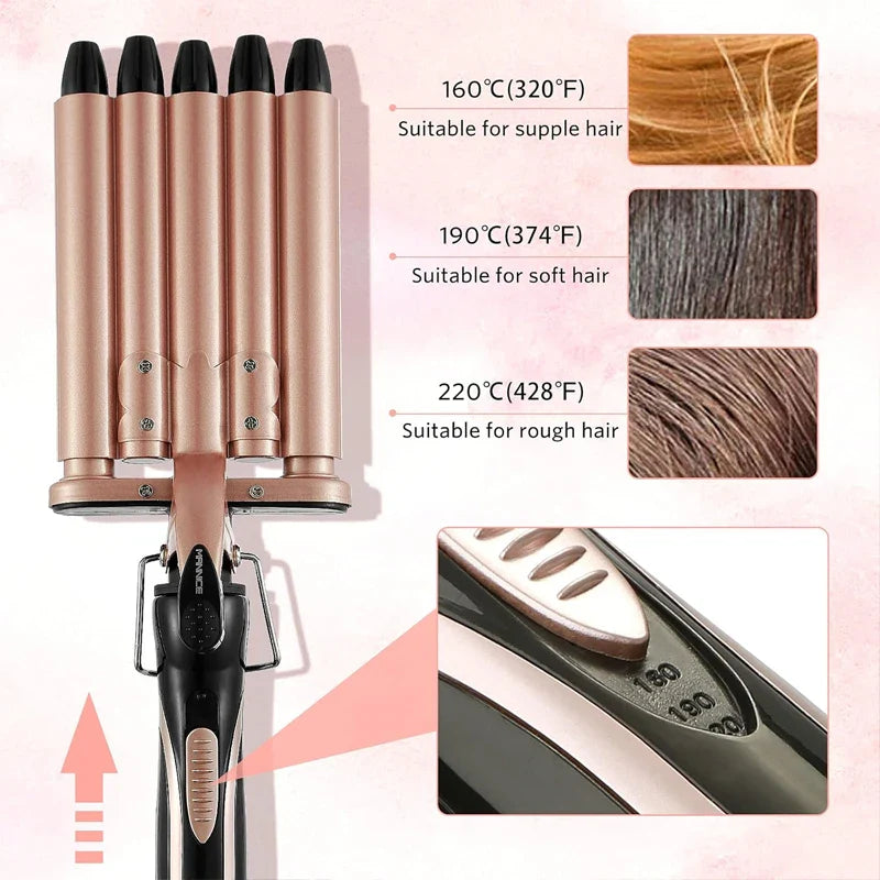 Quick Heating Ceramic 2 Temperature Controlled Curling iron Portable PTC heating 5 buckets of wave curling iron