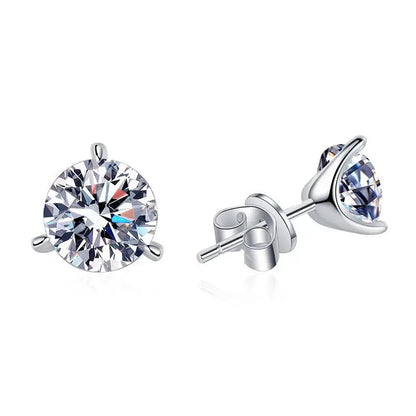 3-prong Set Round Brilliant Cut Moissanite Stud Earrings for Women S925 Silver Solitaire Lab Diamond Ear Studs with Certificates