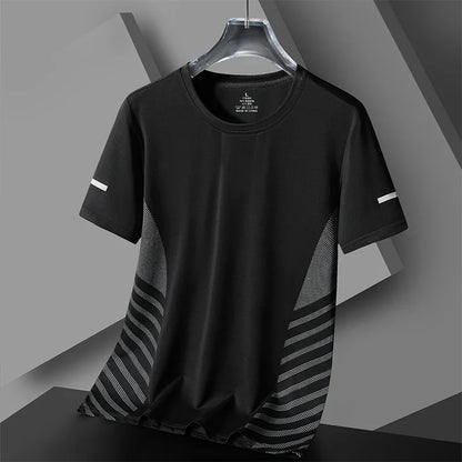Camiseta de Corrida Masculina Verão Seda Gelo Fina Top Impressão Refletiva Secagem Rápida Manga Curta Respirável Fitness Esportiva Camiseta 5GG
