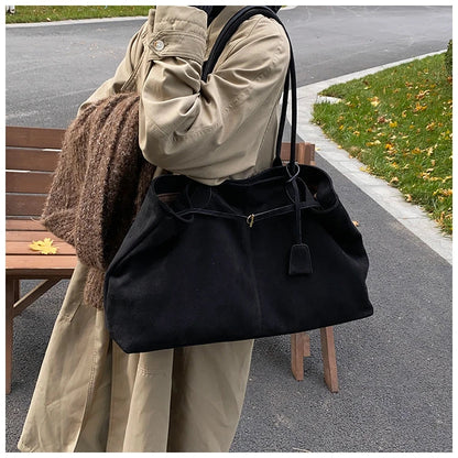 Velvet Zipper 2024 New Product Large Tote Bag Solid Large Capacity Popular Fashion Shoulder Bag Soft Simple Commuter Handbag