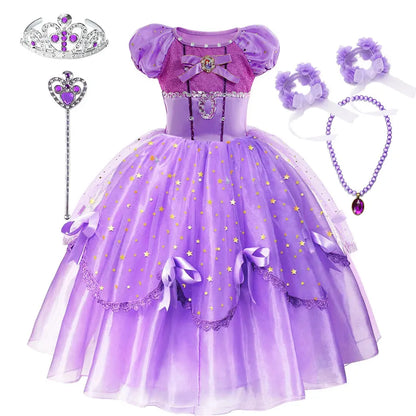 Little Girl Sofia Princess Ball Gown Role Play Delicate Carnival Costume Junior Catoon TV Series Heroine Dress Birthday Party